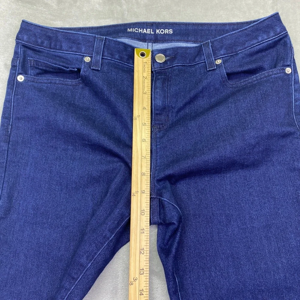 Michael Kors‎ Womens Skinny Jeans Dark Indigo Blue Stretch Denim MK Logo Sz 32